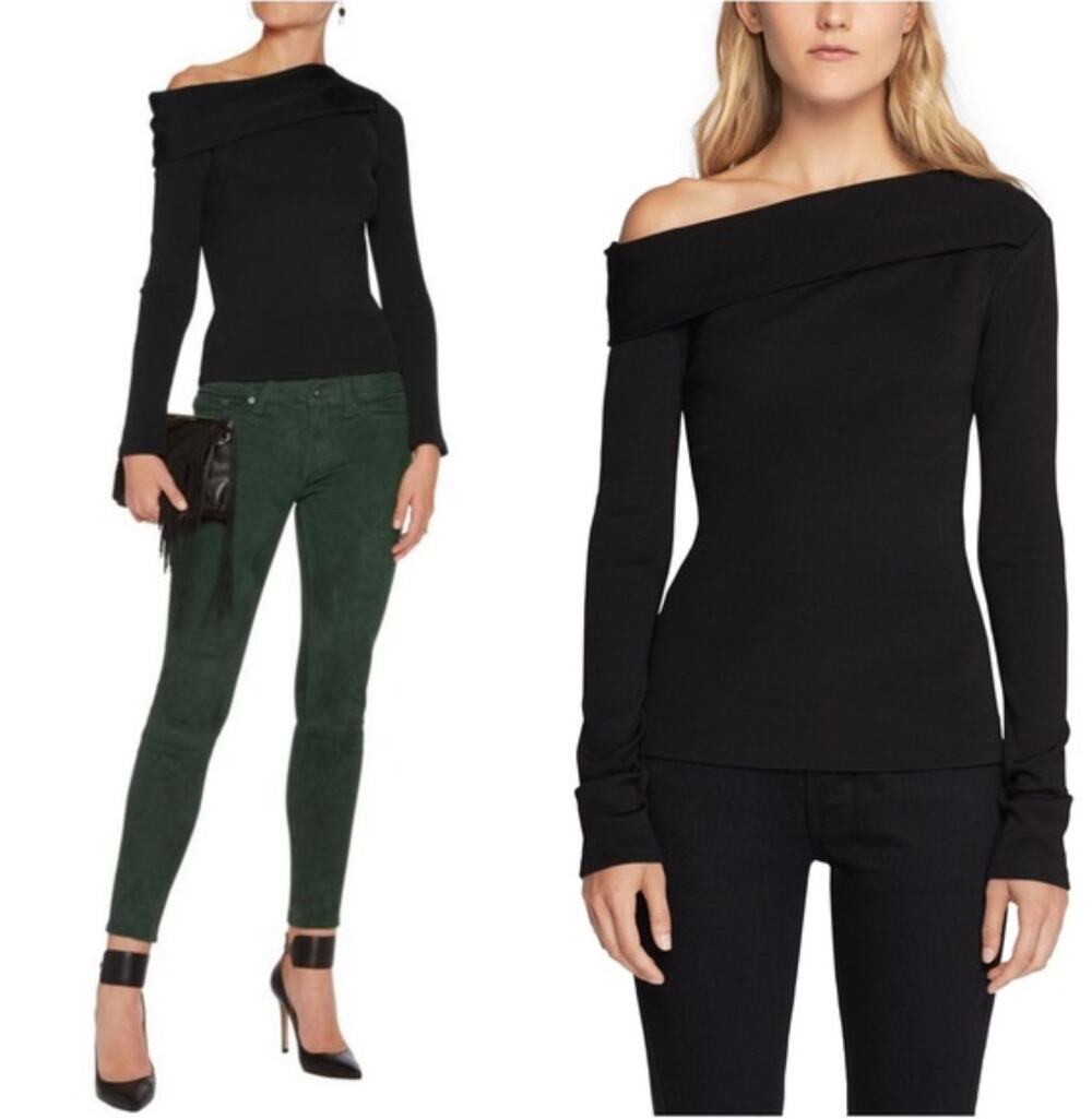 Rag & Bone NWT Carmen Black One Shoulder Ribbed Long Sleeve Top Small S $350